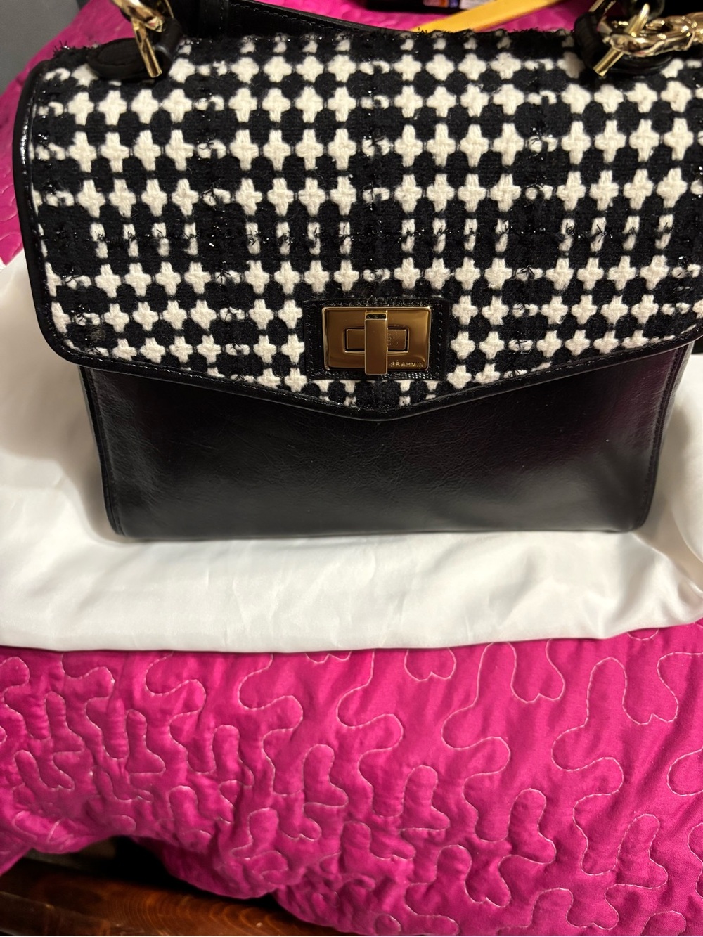 Black & White Tweed Flap Shoulder Bag